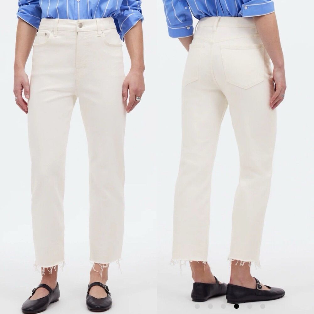 MADEWELL Jeans Women 26 Tile White '90s Straight Crop NEW Raw Hem NQ179